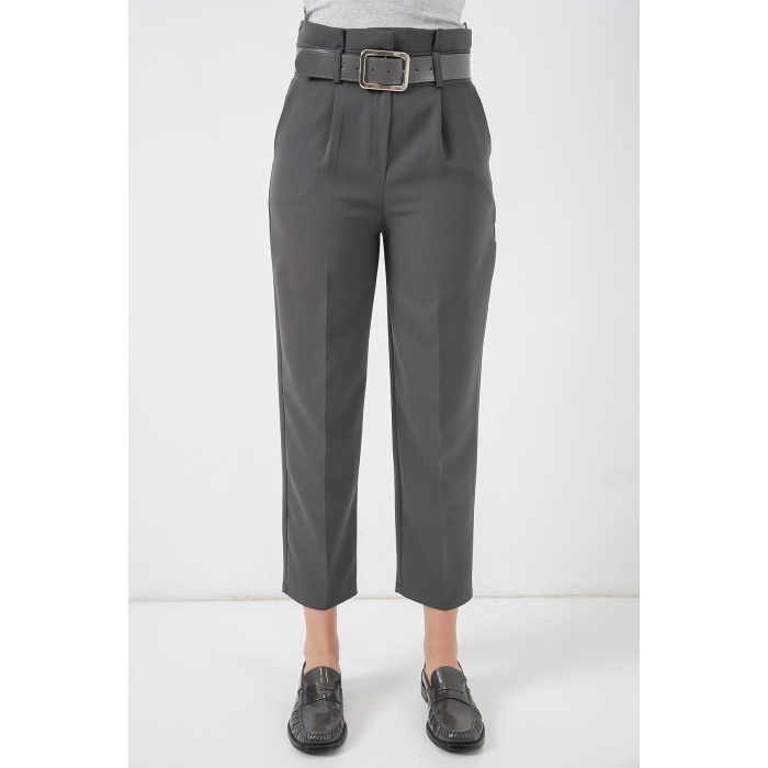 6556 Kemerli Kumaş Pantolon - Antrasit