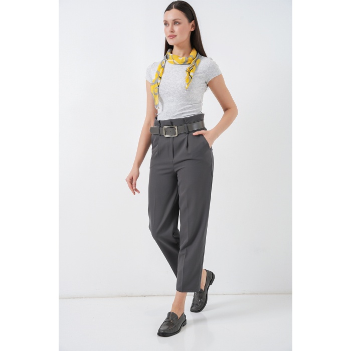 6556 Kemerli Kumaş Pantolon - Antrasit