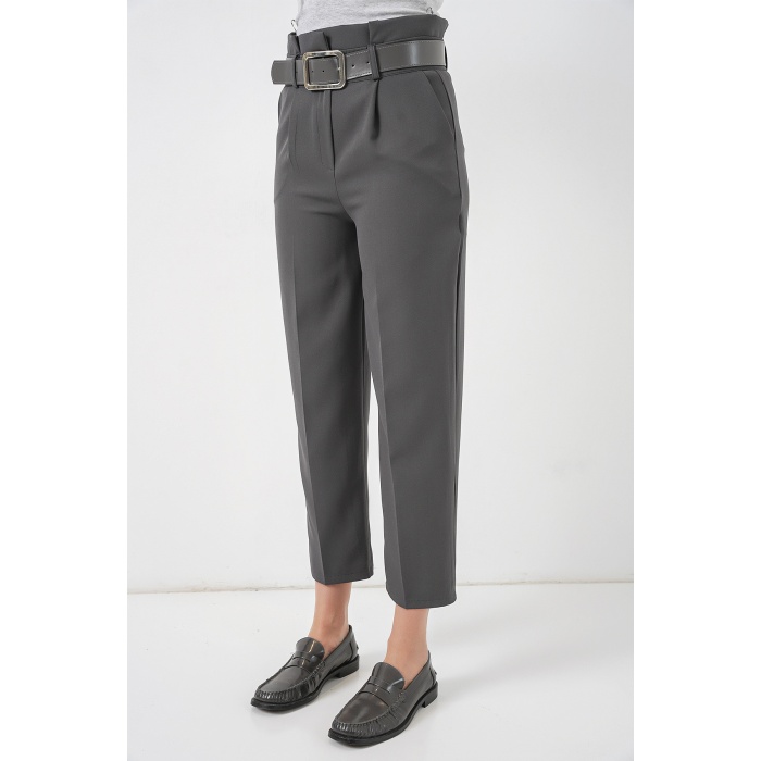 6556 Kemerli Kumaş Pantolon - Antrasit