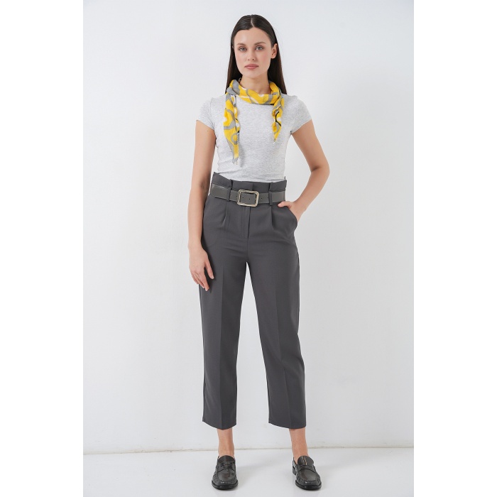 6556 Kemerli Kumaş Pantolon - Antrasit