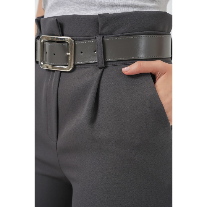 6556 Kemerli Kumaş Pantolon - Antrasit
