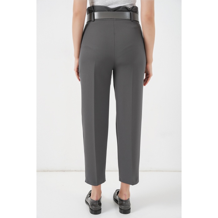 6556 Kemerli Kumaş Pantolon - Antrasit