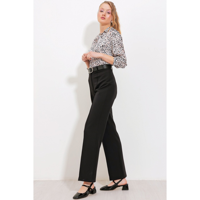 Kadın Siyah Yüksek Bel Kumaş Pantolon 6584