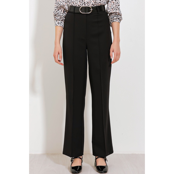 Kadın Siyah Yüksek Bel Kumaş Pantolon 6584