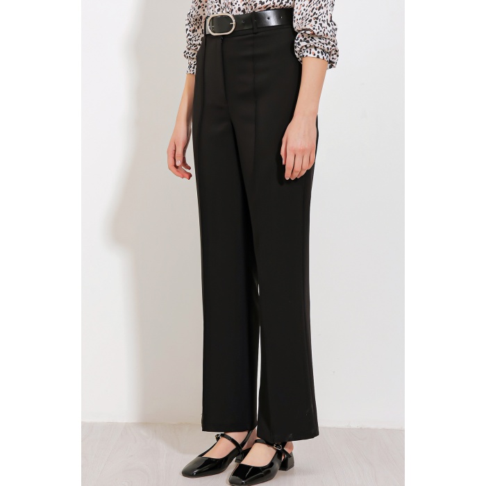 Kadın Siyah Yüksek Bel Kumaş Pantolon 6584