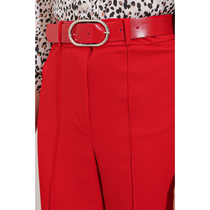 Kadın Kırmızı Yüksek Bel Kumaş Pantolon 6584