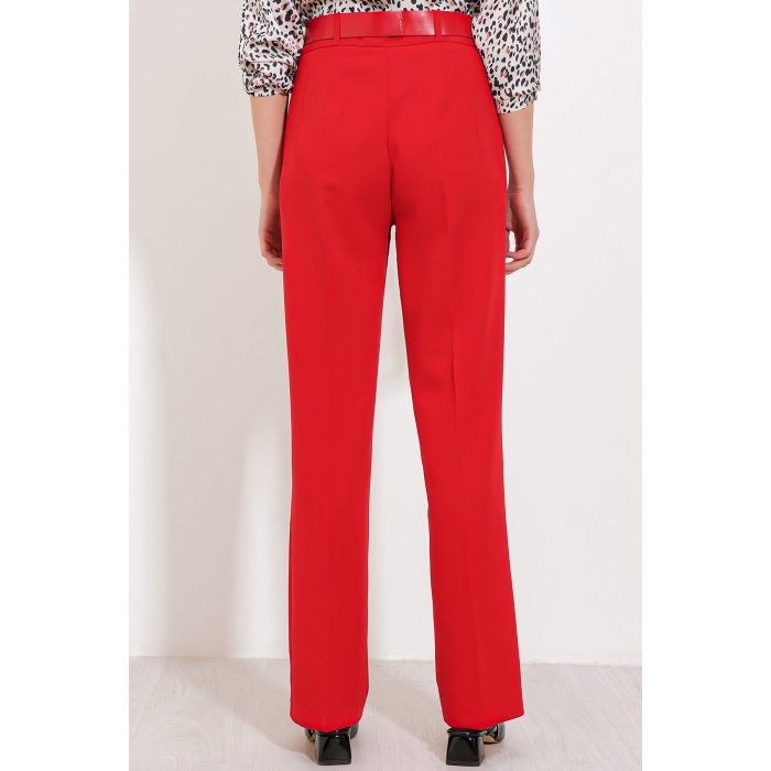 Kadın Kırmızı Yüksek Bel Kumaş Pantolon 6584
