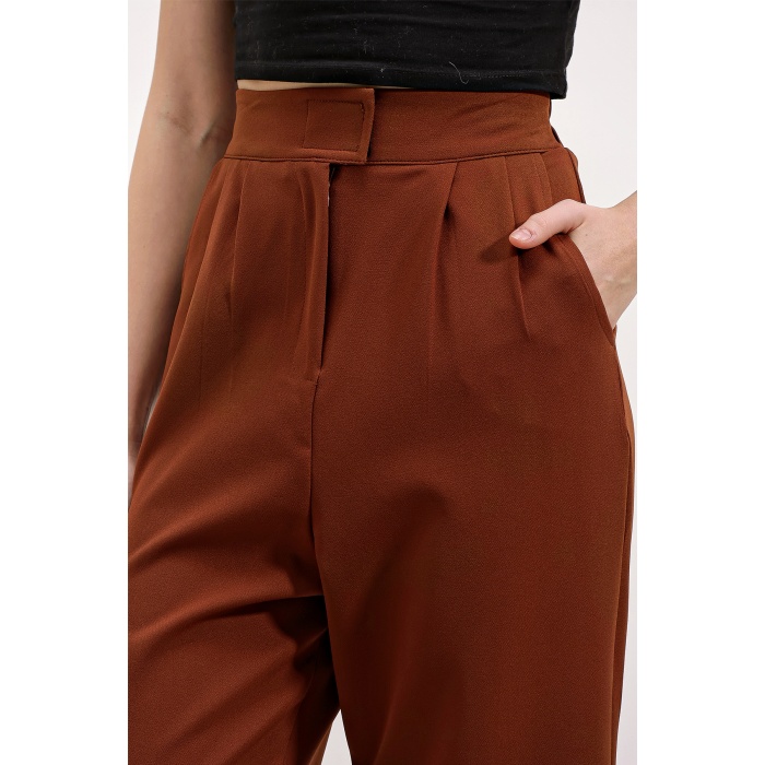 Kadın Kahverengi Yüksek Bel Kumaş Pantolon 6612