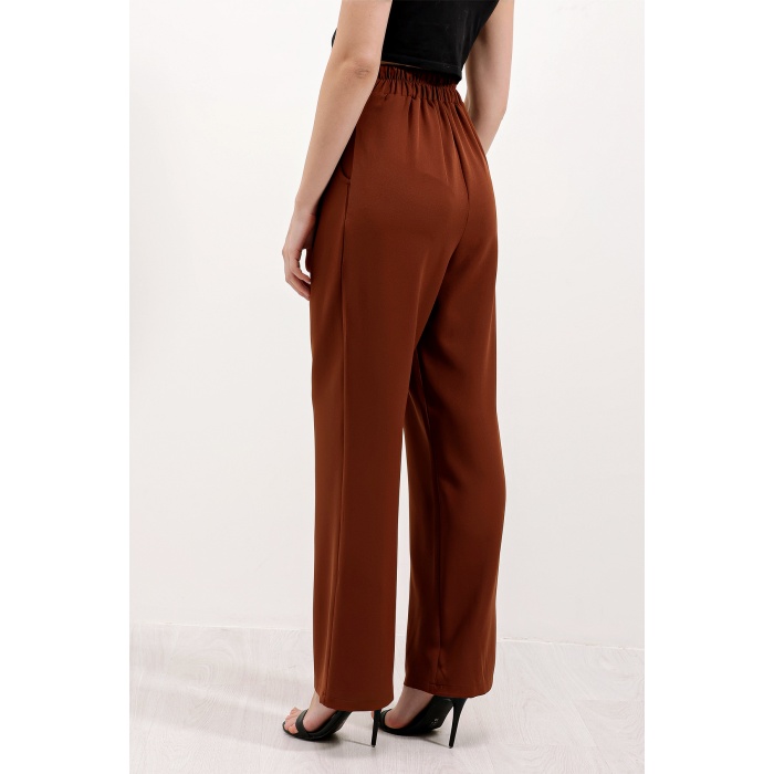 Kadın Kahverengi Yüksek Bel Kumaş Pantolon 6612