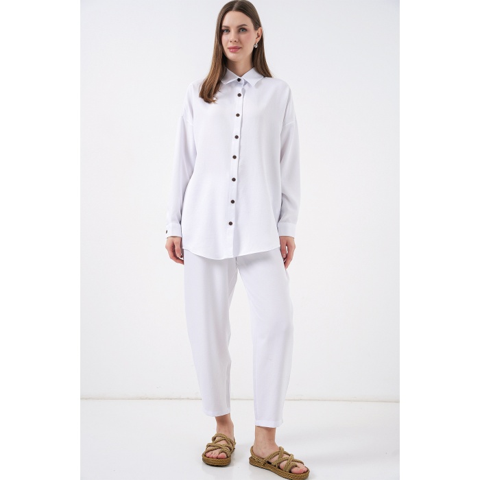 6622 Keten İkili Takım - Beyaz