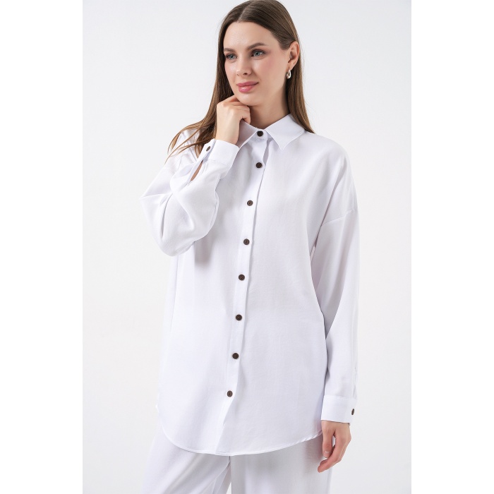 6622 Keten İkili Takım - Beyaz