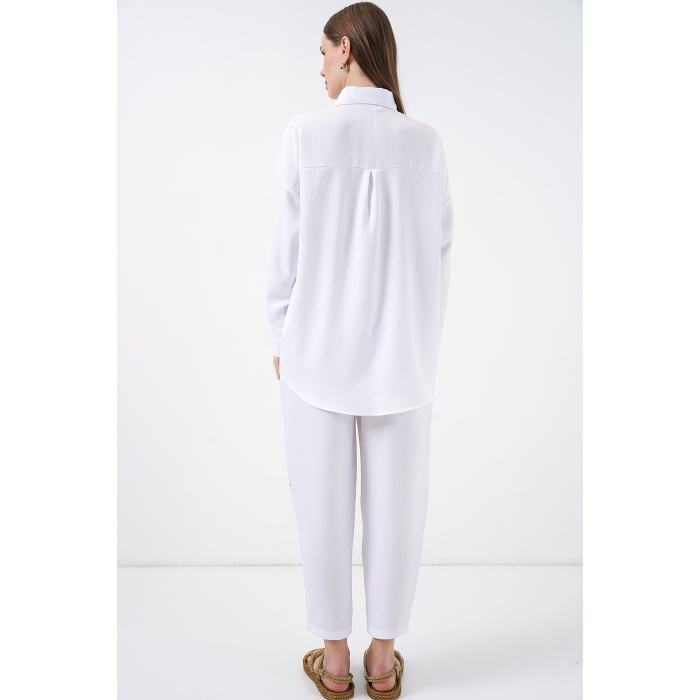 6622 Keten İkili Takım - Beyaz