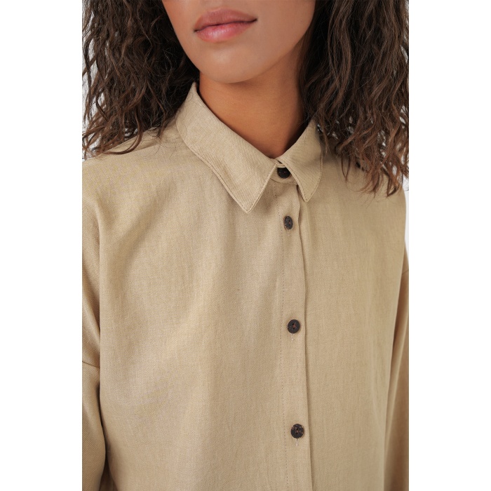 Kadın Bej Oversize Keten Alt Üst Takım 6622