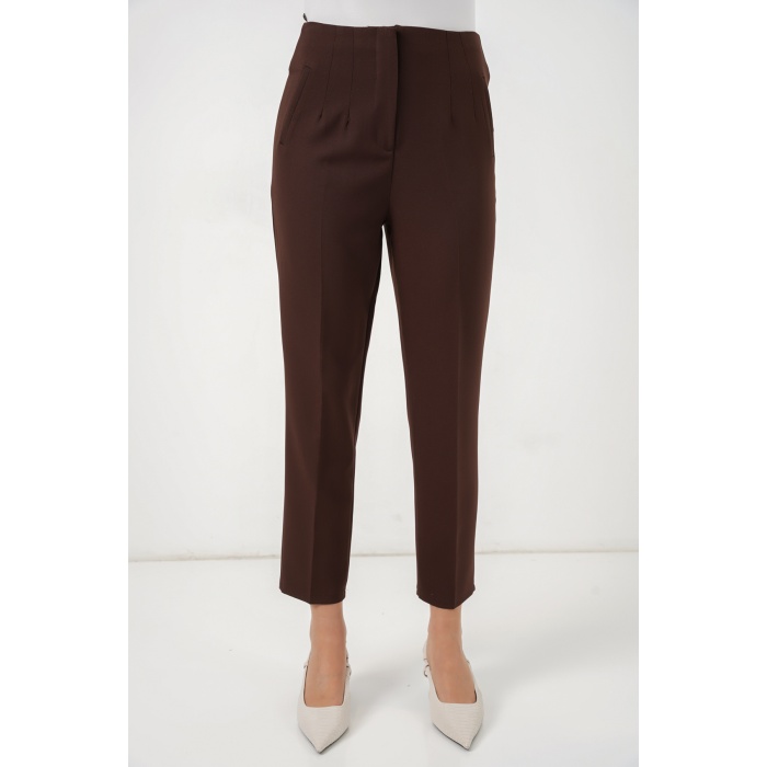 6650 Yüksek Bel Kumaş Pantolon - Kahverengi