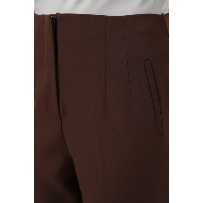 6650 Yüksek Bel Kumaş Pantolon - Kahverengi