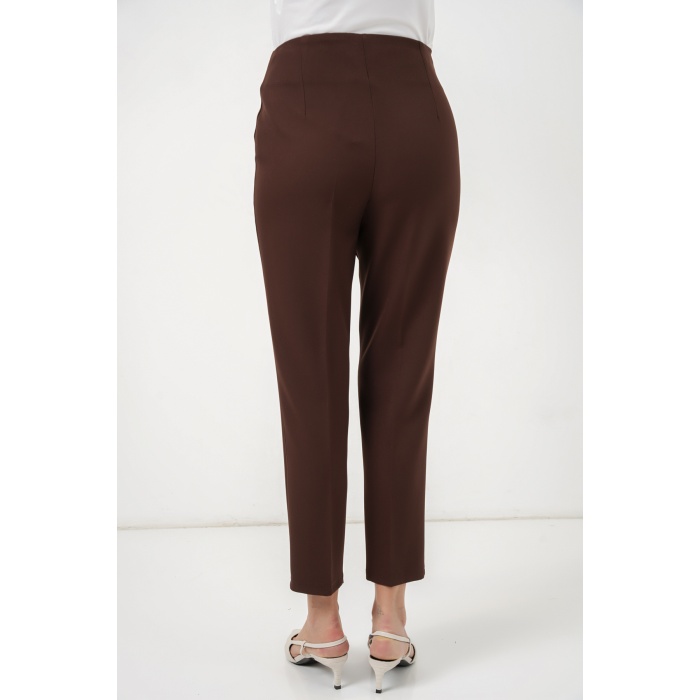 6650 Yüksek Bel Kumaş Pantolon - Kahverengi