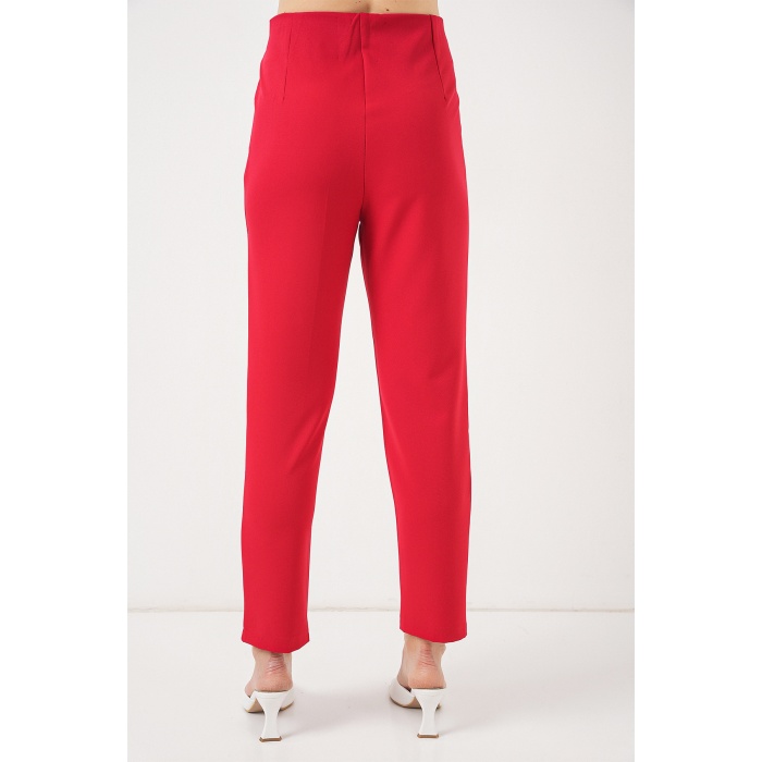 Kadın Kırmızı Yüksek Bel Kumaş Pantolon 6650