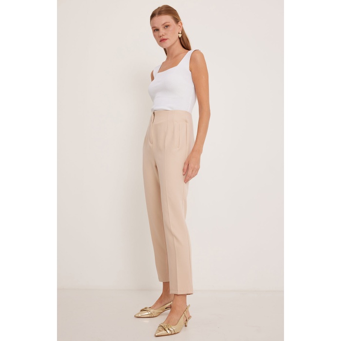 Kadın Bej Yüksek Bel Kumaş Pantolon 6650
