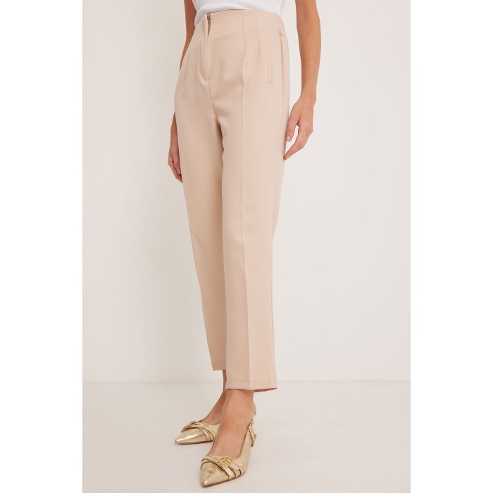 Kadın Bej Yüksek Bel Kumaş Pantolon 6650