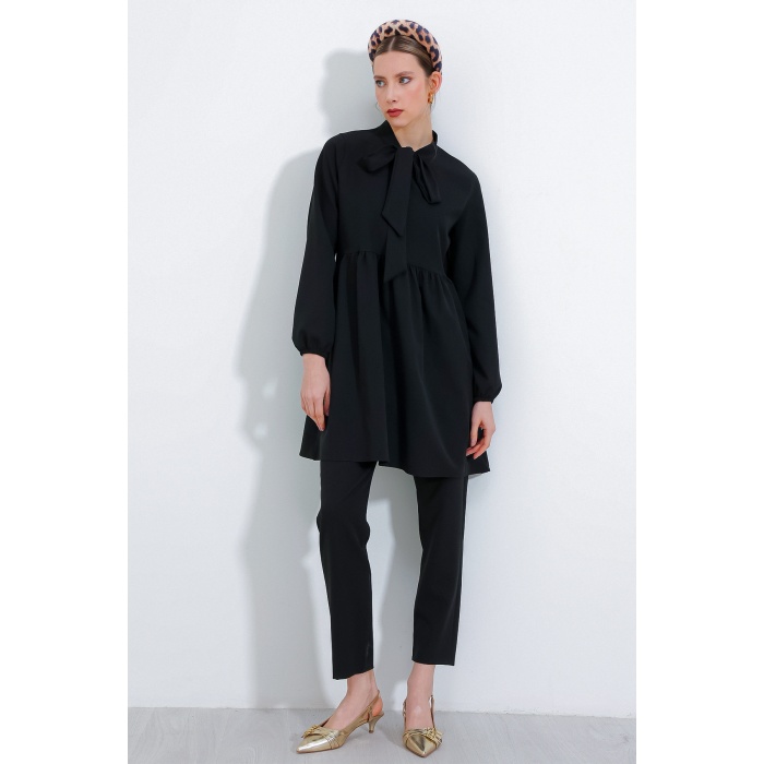 Kadın Siyah Örme Pantolon Tunik Alt Üst Takım 6654