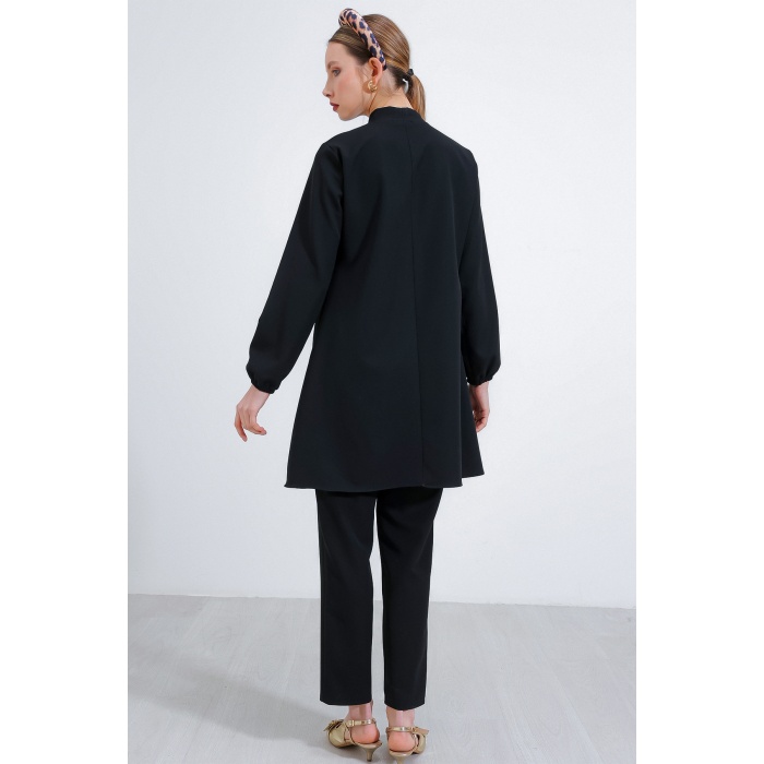Kadın Siyah Örme Pantolon Tunik Alt Üst Takım 6654
