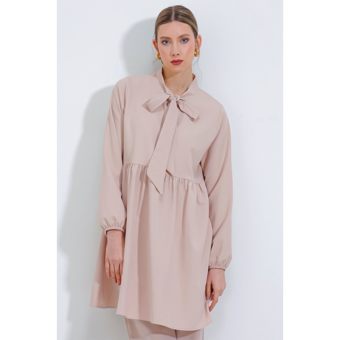 Kadın Krem Örme Pantolon Tunik Alt Üst Takım 6654