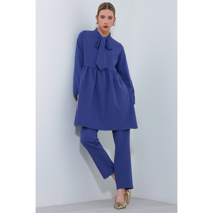 Kadın İndigo Örme Pantolon Tunik Alt Üst Takım 6654