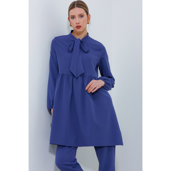 Kadın İndigo Örme Pantolon Tunik Alt Üst Takım 6654