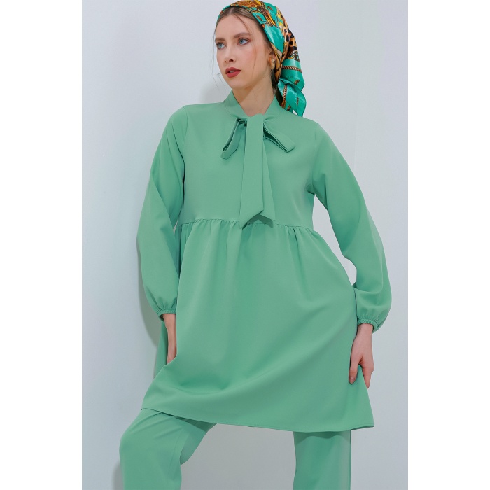 Kadın Mint Örme Pantolon Tunik Alt Üst Takım 6654