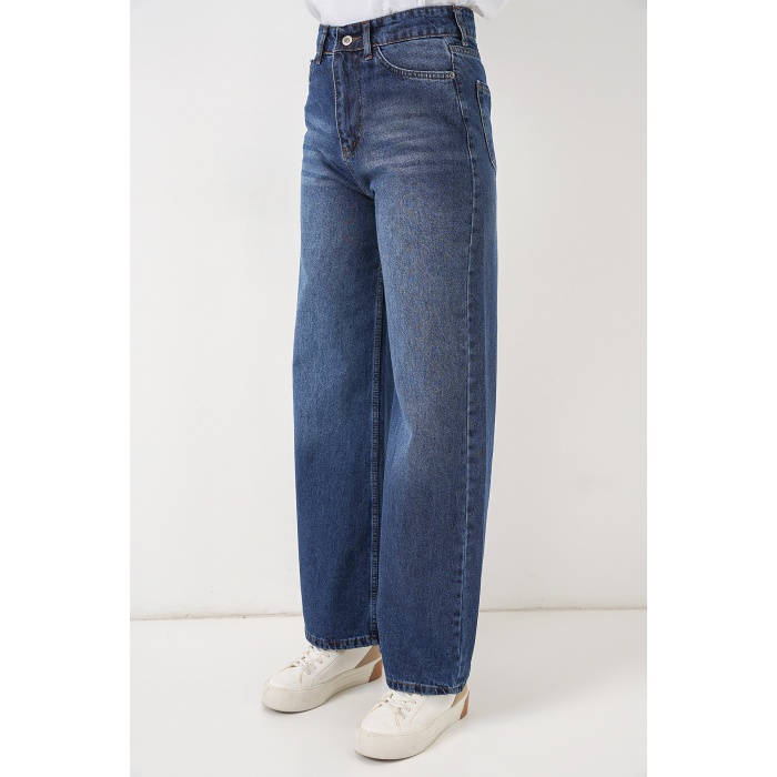 Kadın Bol Paça Yüksek Bel Palazzo Kot Pantolon 6656 - Lacivert