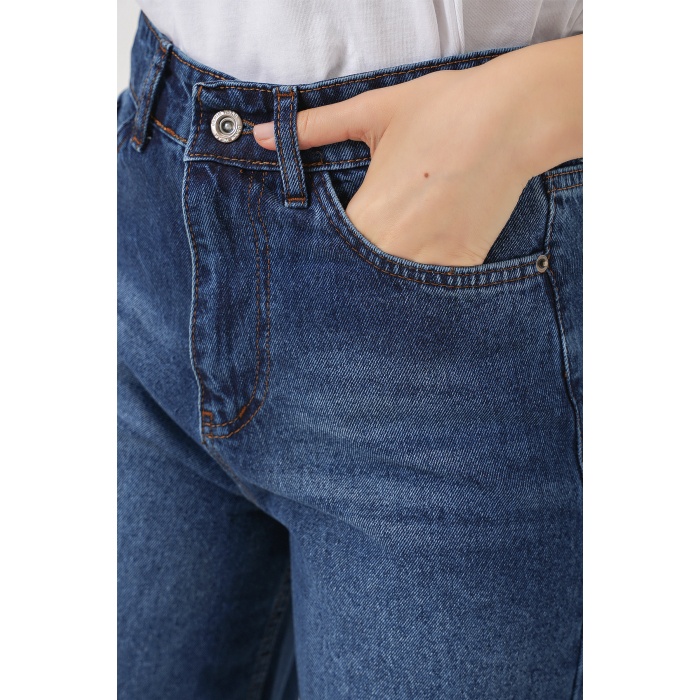 Kadın Bol Paça Yüksek Bel Palazzo Kot Pantolon 6656 - Lacivert