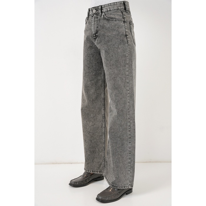 Kadın Bol Paça Yüksek Bel Palazzo Kot Pantolon 6656 - Gri