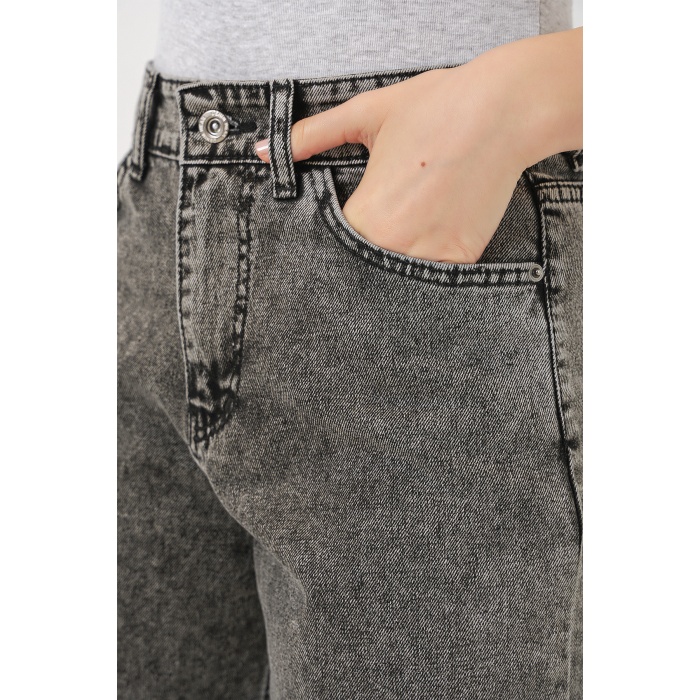 Kadın Bol Paça Yüksek Bel Palazzo Kot Pantolon 6656 - Gri