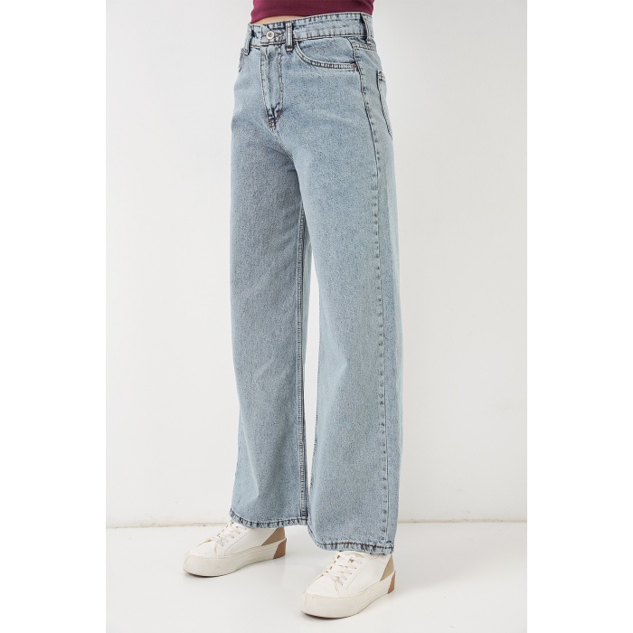 Kadın Bol Paça Yüksek Bel Palazzo Kot Pantolon 6656 - A.Mavi