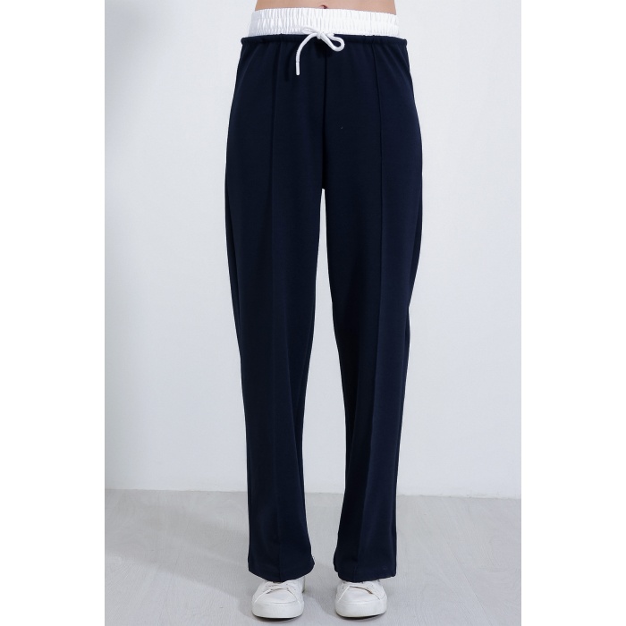 Kadın Lacivert Bol Paça Çımalı Pantolon 6662