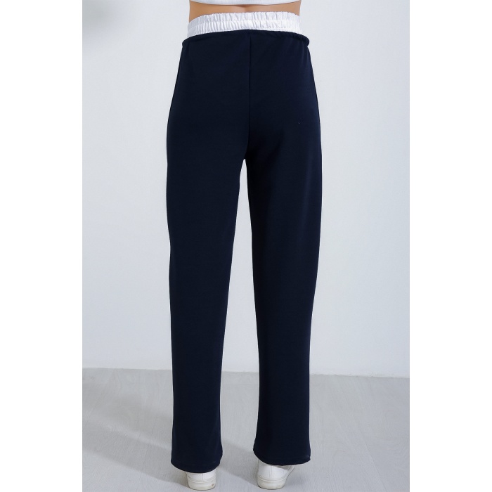 Kadın Lacivert Bol Paça Çımalı Pantolon 6662