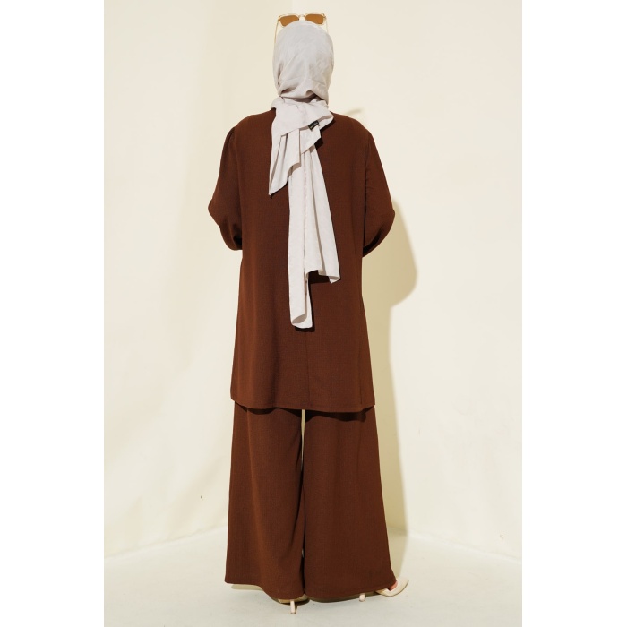 Kadın Kahverengi Tunik Pantolon Alt Üst Takım 6663