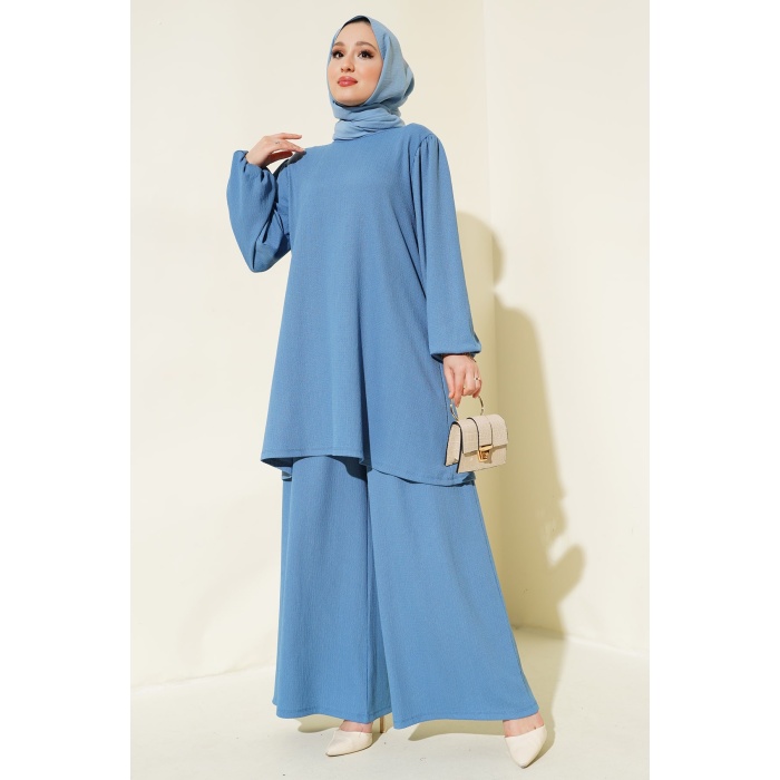 Kadın İndigo Tunik Pantolon Alt Üst Takım 6663