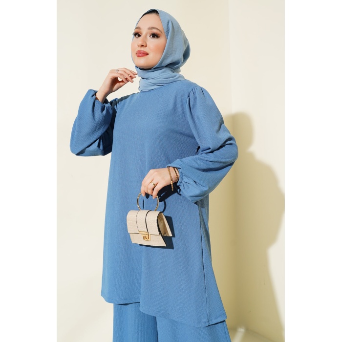 Kadın İndigo Tunik Pantolon Alt Üst Takım 6663