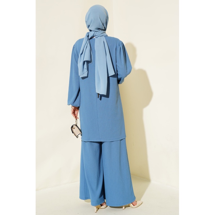 Kadın İndigo Tunik Pantolon Alt Üst Takım 6663