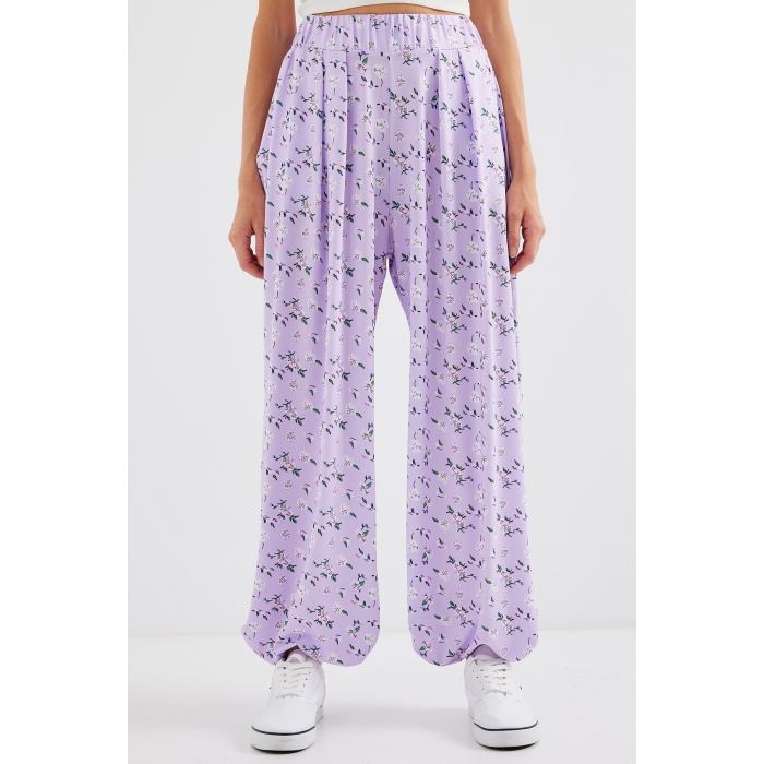 6665 Desenli Şalvar Pantolon - Lila