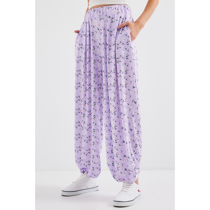 6665 Desenli Şalvar Pantolon - Lila