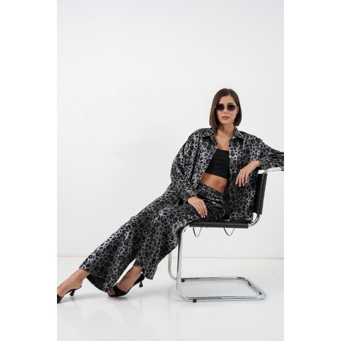 6699 Leopar Desenli Alt Üst Takım - Siyah
