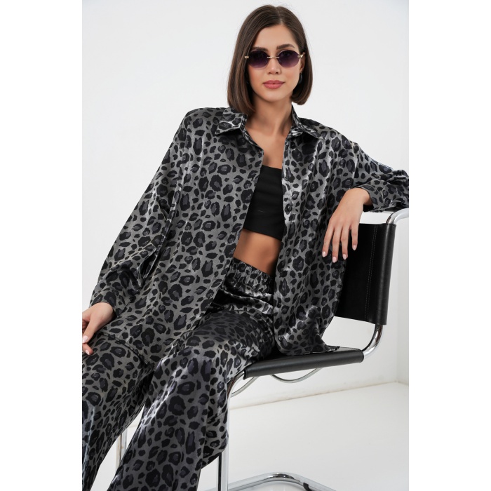 6699 Leopar Desenli Alt Üst Takım - Siyah