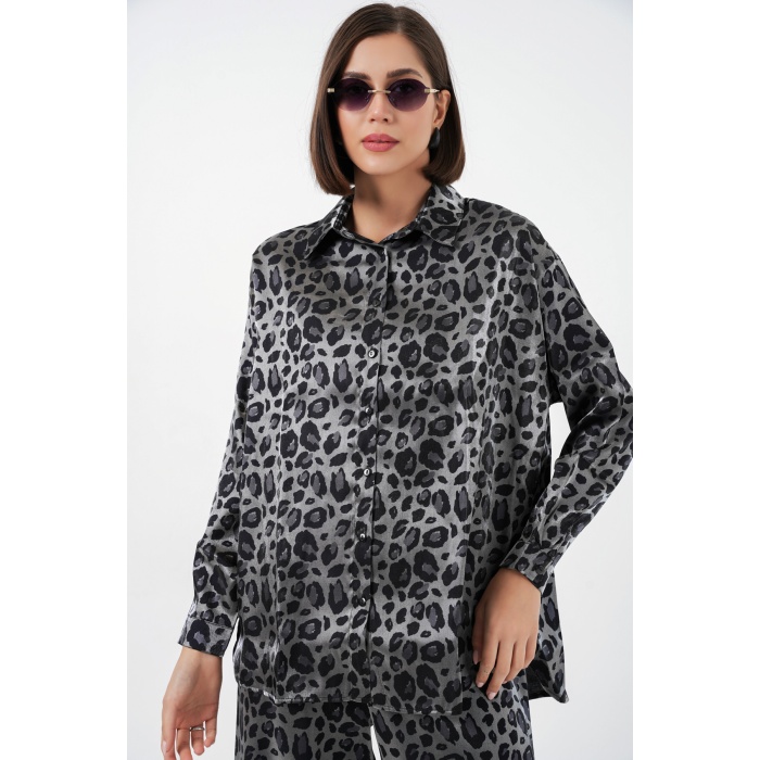 6699 Leopar Desenli Alt Üst Takım - Siyah