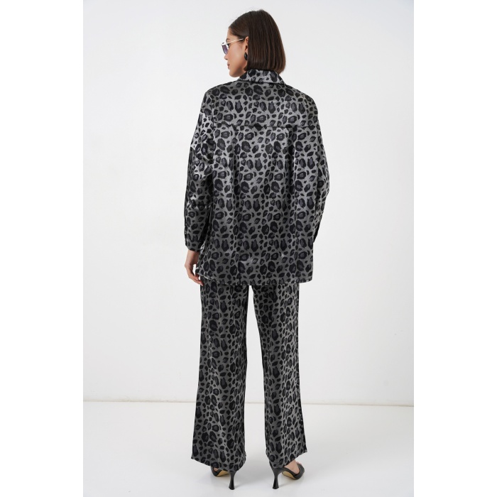 6699 Leopar Desenli Alt Üst Takım - Siyah