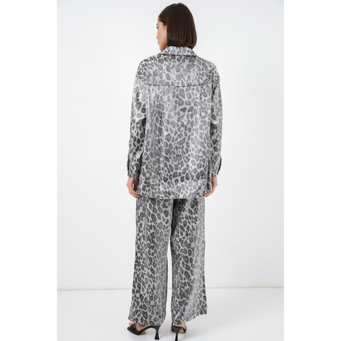 6699 Leopar Desenli Alt Üst Takım - Gri