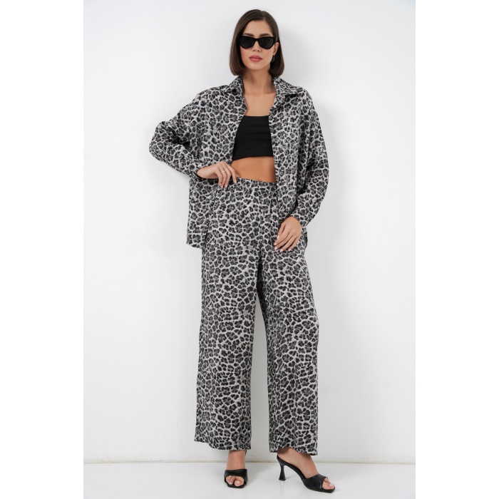 6699 Leopar Desenli Alt Üst Takım - Antrasit