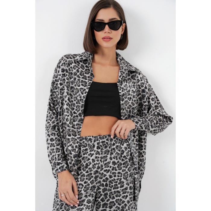 6699 Leopar Desenli Alt Üst Takım - Antrasit