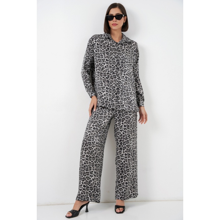 6699 Leopar Desenli Alt Üst Takım - Antrasit